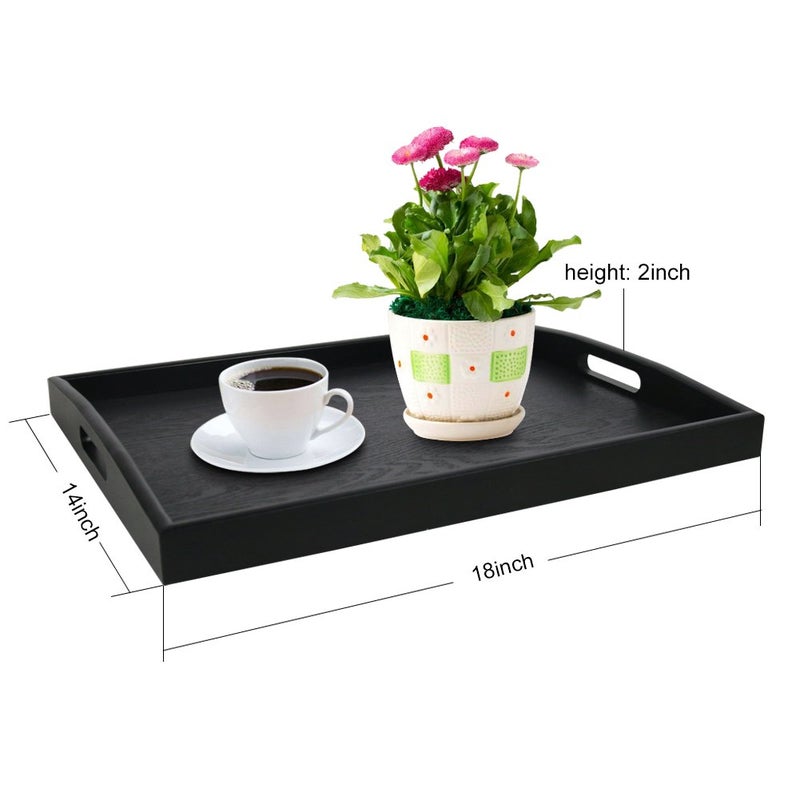 DILLMAN Serving Tray Large Black Wood Rectangle Food Tray Butler Tray Breakfast Tray with Handles (Large) - Image 4